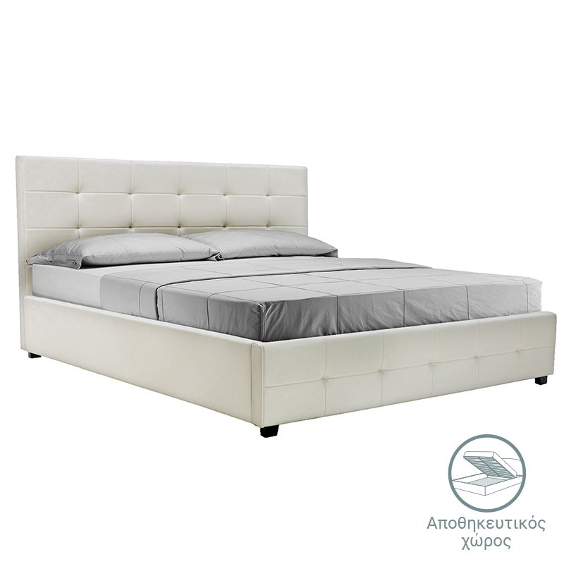 Κρεβάτι Roi pakoworld 160x200 PU λευκό ματ + αποθηκευτικό χώρο