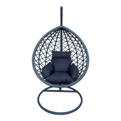Κούνια φωλιά με βάση Lyere pakoworld μέταλλο ανθρακί pe rattan σε γκρι απόχρωση 120x108x195εκ