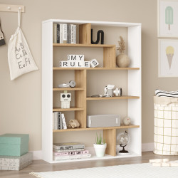 Βιβλιοθήκη Decora pakoworld σε oak-λευκό απόχρωση 90x22x123.6εκ