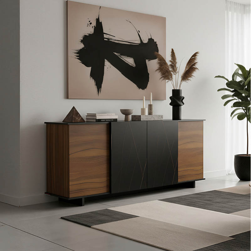 Μπουφές Zafore pakoworld καρυδί- μαύρο μαρμάρου 180x45x80εκ