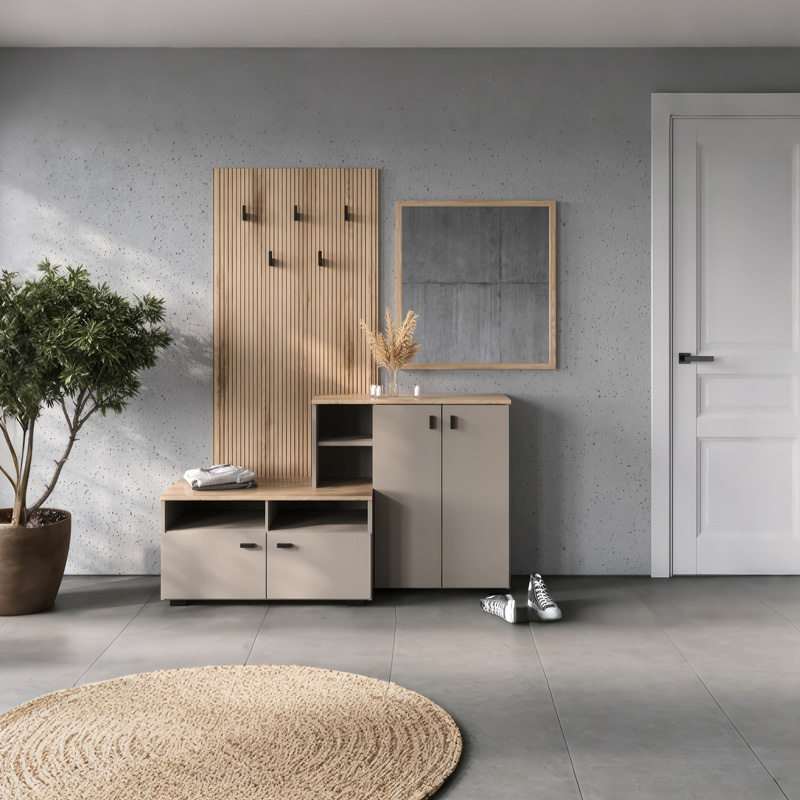 Έπιπλο εισόδου Ebro pakoworld σε oak-cappuccino απόχρωση 150.3x41.2x204.7εκ