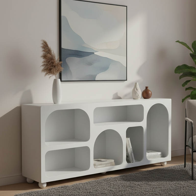 Μπουφές Emersi pakoworld με ράφια mdf σε λευκή απόχρωση 164x34x76εκ