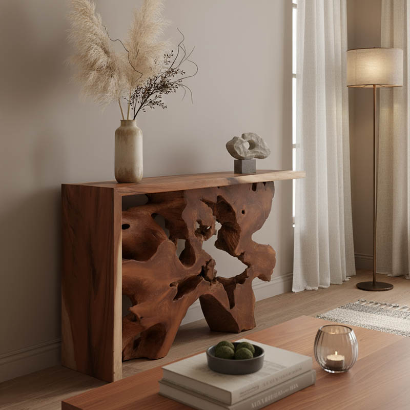 Κονσόλα Jako Inart teak ξύλο σε φυσική απόχρωση 120x40x80εκ