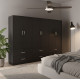 Ντουλάπα εξάφυλλη με συρτάρια Athos pakoworld wenge 240x42x180εκ