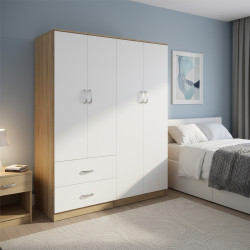 Ντουλάπα τετράφυλλη Athos pakoworld sonoma-λευκό 160x42x180εκ