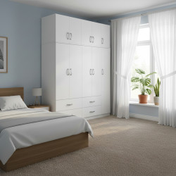 Ντουλάπα πεντάφυλλη με πατάρι Athos pakoworld λευκή 170x42x240εκ