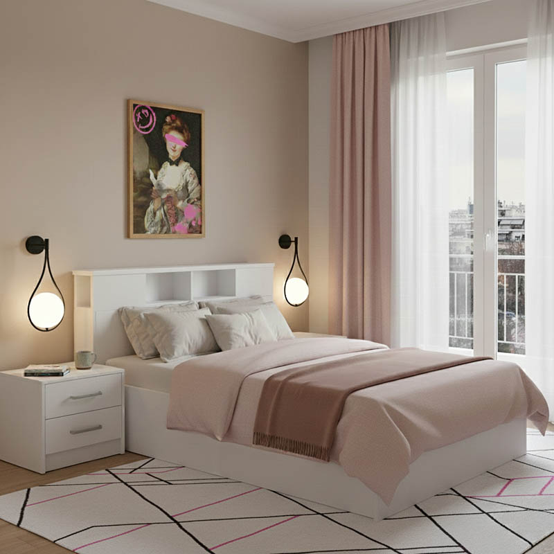 Σετ Κρεβατοκάμαρας Olympus White με Κρεβάτι 140x200εκ Σετ 2τεμ