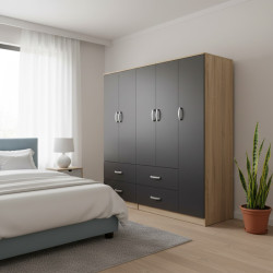 Ντουλάπα πεντάφυλλη Athos pakoworld sonoma-ανθρακί 170x42x180εκ