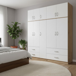 Ντουλάπα πεντάφυλλη με πατάρι Athos pakoworld sonoma-λευκή 170x42x240εκ