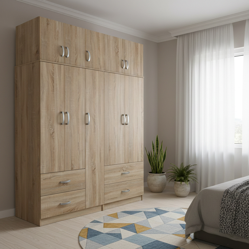 Ντουλάπα πεντάφυλλη με πατάρι Athos pakoworld sonoma 170x42x240εκ