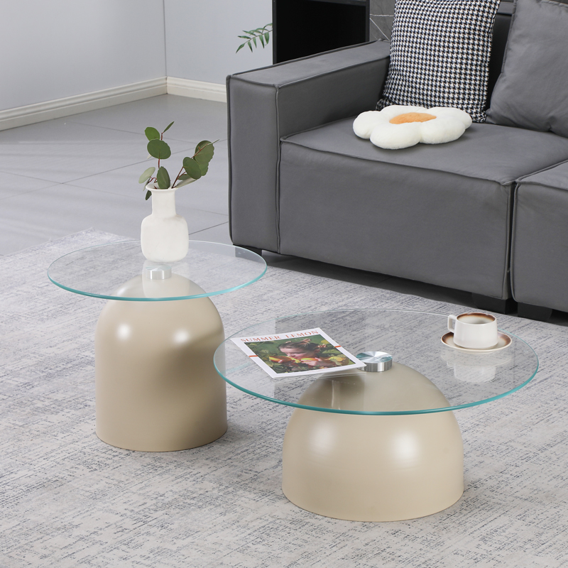 Τραπέζια σαλονιού Barel pakoworld σετ 2τεμ μέταλλο cappuccino- clear glass