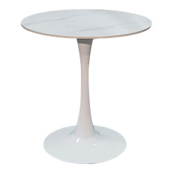 Tραπέζι Balou pakoworld sintered stone σε λευκή απόχρωση με όψη μαρμάρου-βάση λευκό μέταλλο Φ90x73εκ