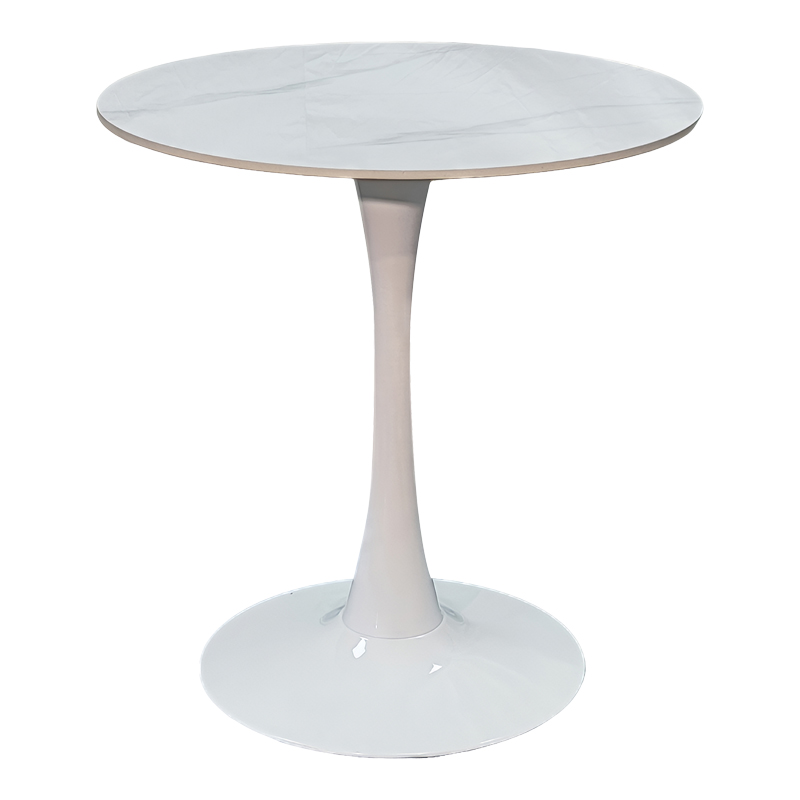Tραπέζι Balou pakoworld sintered stone σε λευκή απόχρωση με όψη μαρμάρου-βάση λευκό μέταλλο Φ90x73εκ