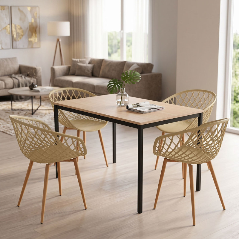 Τραπεζαρία με Πολυθρόνες Ezra cappuccino και Τραπέζι Faragio μαύρο με φυσική απόχρωση 120x75x75εκ Σετ 5τεμ