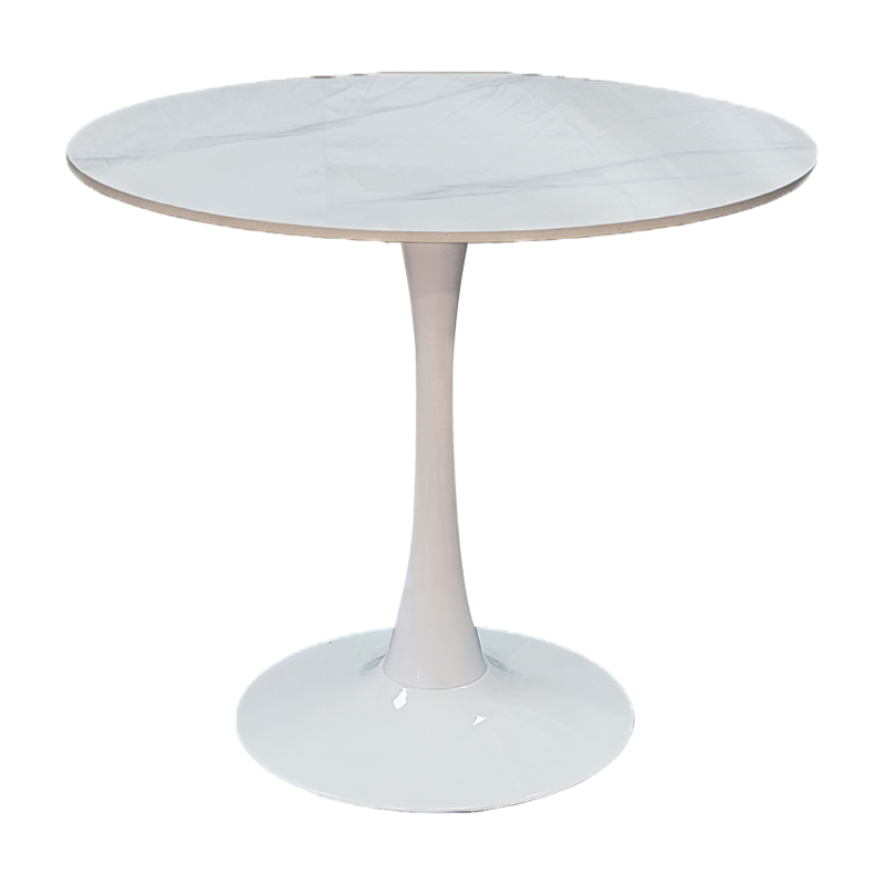 Tραπέζι Balou pakoworld sintered stone σε λευκή απόχρωση με όψη μαρμάρου-βάση λευκό μέταλλο Φ120x73εκ