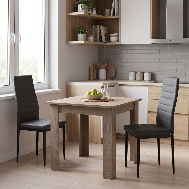 Τραπεζαρία Manka-Parker pakoworld σετ 3τεμ mdf σε μαύρη-sonoma truffle απόχρωση 80x80x77εκ