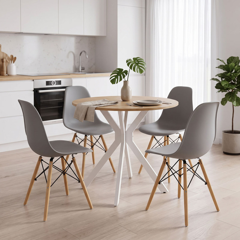 Τραπεζαρία με Καρέκλες Julita γκρι και Τραπέζι Xuson λευκό Φ80x75εκ Σετ 5τεμ