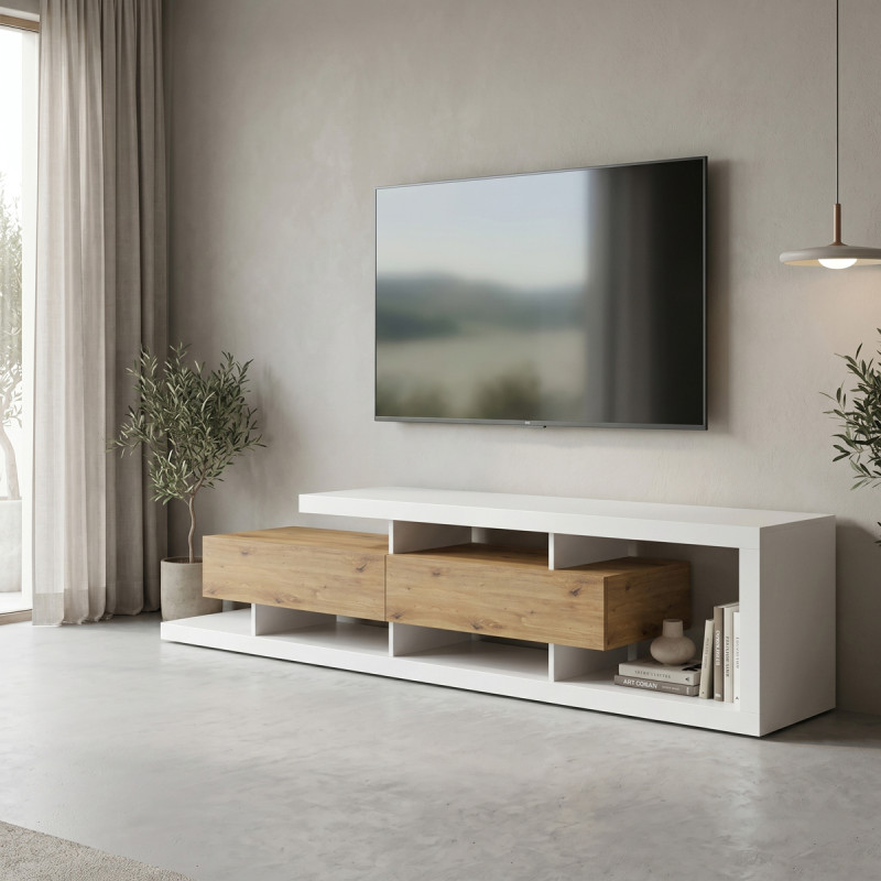 Έπιπλο τηλεόρασης Arbero pakoworld λευκό-oak 198x40x45εκ