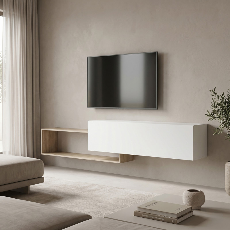 Έπιπλο τηλεόρασης επιτοίχιο Olande pakoworld sonoma-λευκό 210x35x48εκ