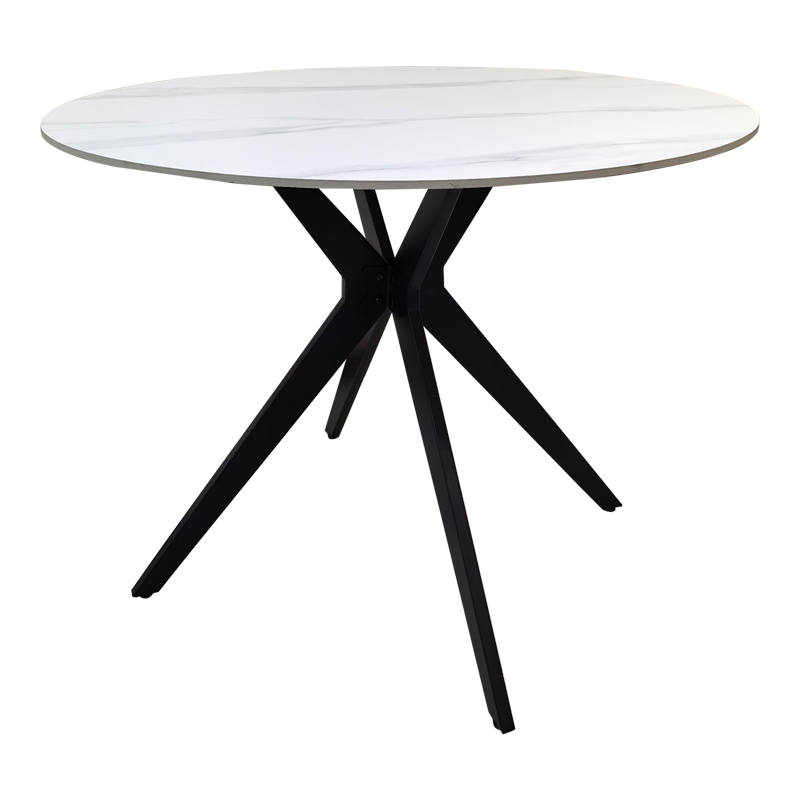Τραπέζι Orbital pakoworld sintered stone λευκή ματ όψη μαρμάρου με μαύρο μεταλλικό πόδι Φ100x76εκ