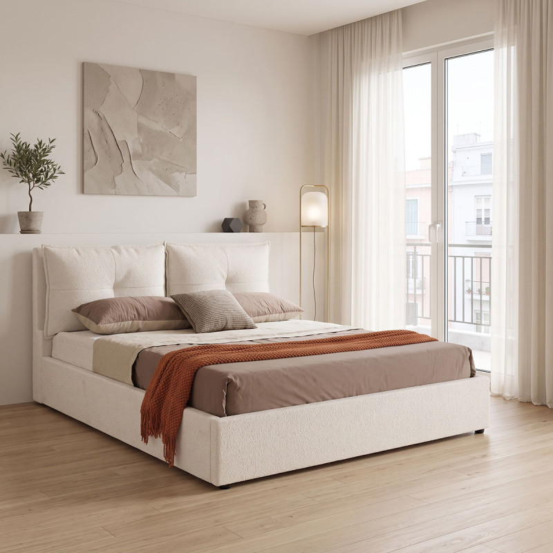 Κρεβάτι διπλό Dorma pakoworld με αποθηκευτικό χώρο εκρού ύφασμα 160x200εκ