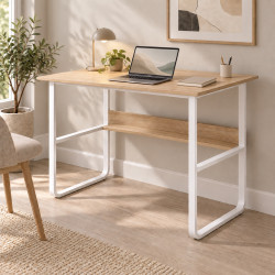 Γραφείο εργασίας Kela pakoworld mdf σε oak απόχρωση με λευκό μέταλλο 100x60x73εκ