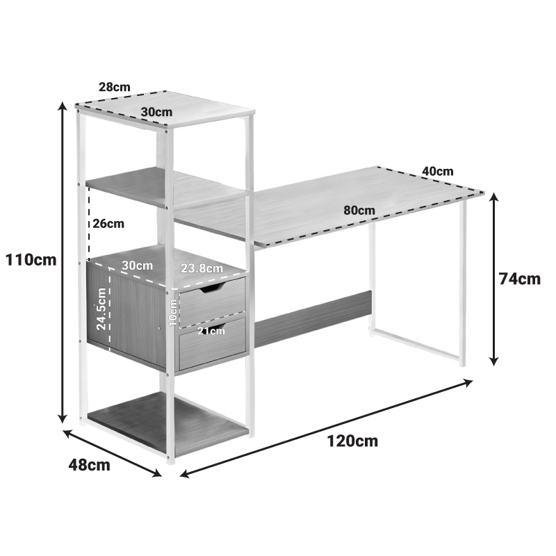 Γραφείο Zayn ΙΙ pakoworld με ραφιέρα-MDF φυσικό-λευκό 108x40x111εκ