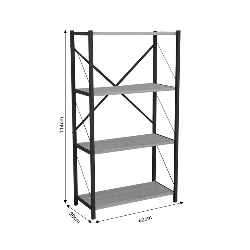 Βιβλιοθήκη Jackrey pakoworld oak μελαμίνης-μαύρο μέταλλο 63x30x114εκ