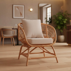 Πολυθρόνα Caxen pakoworld φυσικό rattan-λευκό μαξιλάρι 72x63x75εκ