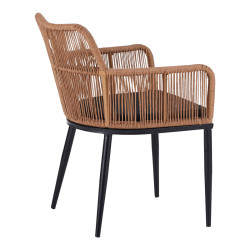 Πολυθρόνα Naoki pakoworld pe rattan -metal σε φυσική απόχρωση με μαύρα πόδια/μαξιλάρι 59x62.5x82εκ