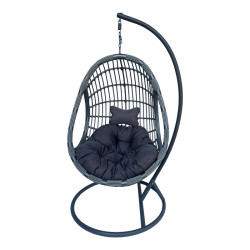 Κούνια φωλιά με βάση Cungo pakoworld μέταλλο ανθρακί pe rattan σε γκρι απόχρωση 125x105x195εκ