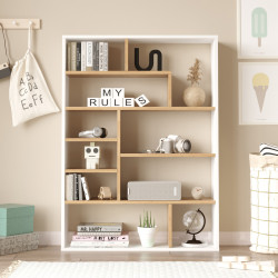 Βιβλιοθήκη Decora pakoworld σε oak-λευκό απόχρωση 90x22x123.6εκ