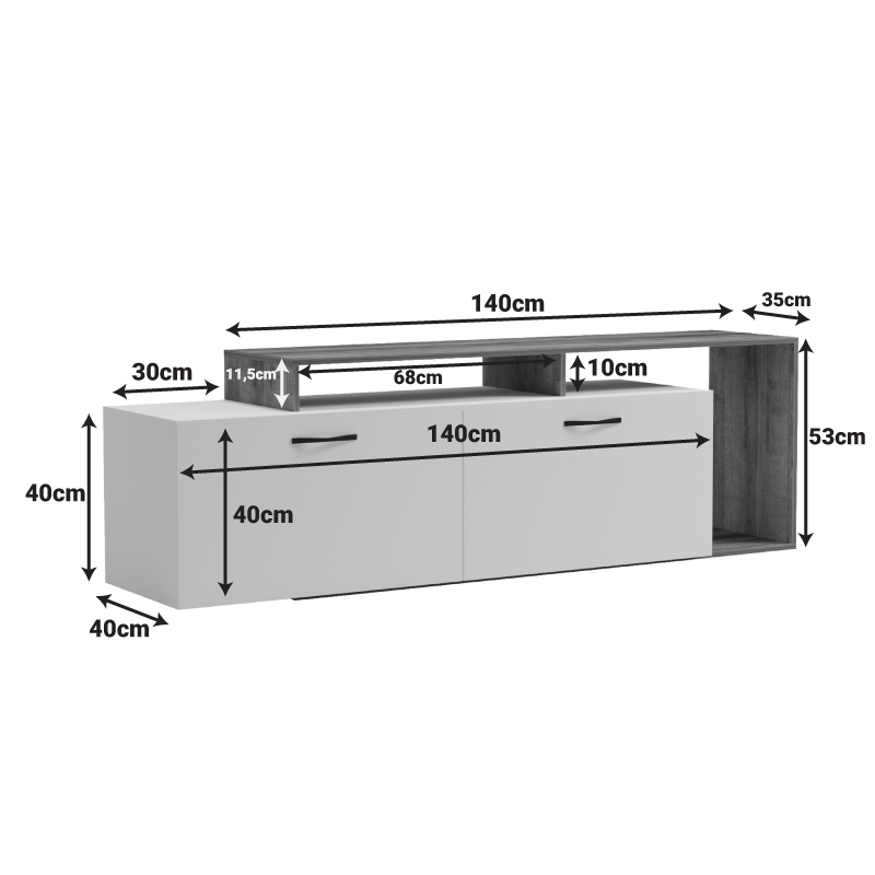 Έπιπλο τηλεόρασης Tobler pakoworld σε oak- λευκή απόχρωση 170x40x53εκ