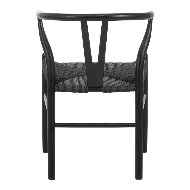 Καρέκλα Wishbone pakoworld rubberwood-σχοινί σε μαύρη απόχρωση 53.5x57x74εκ