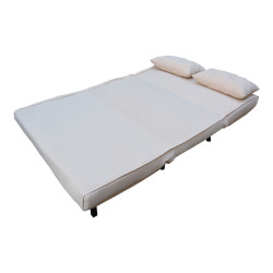 Καναπές-κρεβάτι Josuane pakoworld διθέσιος κρεμ βελούδο και ξύλινο πόδι σε μαύρη απόχρωση 122x80x81εκ