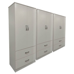 Ντουλάπα εξάφυλλη με συρτάρια Athos pakoworld λευκή 240x42x180εκ