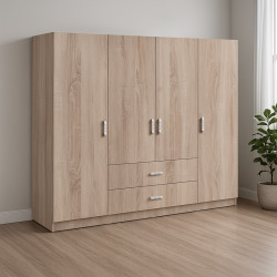 Ντουλάπα τετράφυλλη Royal pakoworld με συρτάρια sonoma 200x58x177εκ