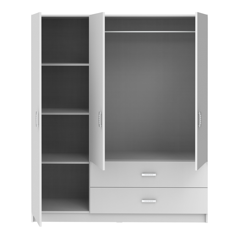 Ντουλάπα τρίφυλλη Royal pakoworld με συρτάρια λευκό 150x58x177εκ