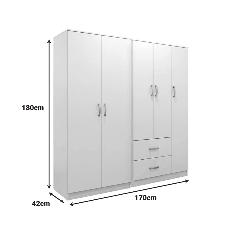 Ντουλάπα πεντάφυλλη Athos I pakoworld λευκή 170x42x180εκ