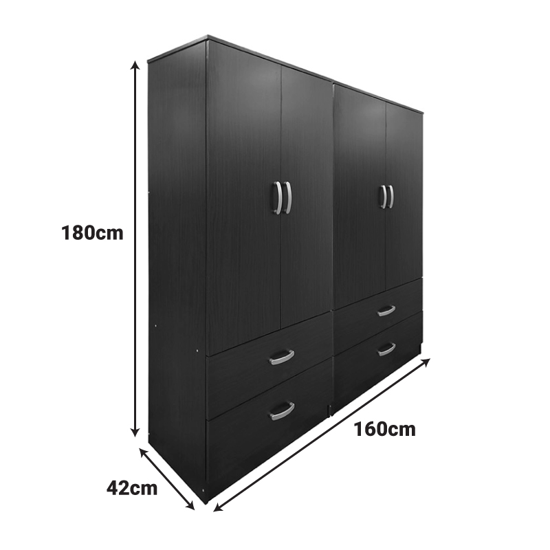 Ντουλάπα τετράφυλλη με συρτάρια Athos pakoworld wenge 160x42x180εκ