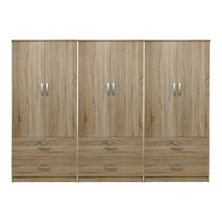 Ντουλάπα εξάφυλλη με συρτάρια Athos pakoworld sonoma 240x42x180εκ