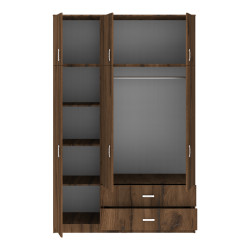 Ντουλάπα τρίφυλλη με συρτάρια Royal pakoworld καρυδι-oak 150x58x230εκ