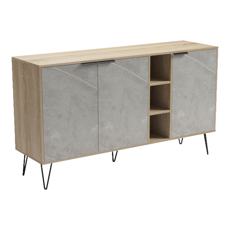 Μπουφές Balain pakoworld sonoma-γκρι μπεζ όψη μαρμάρου 142x35.5x83εκ