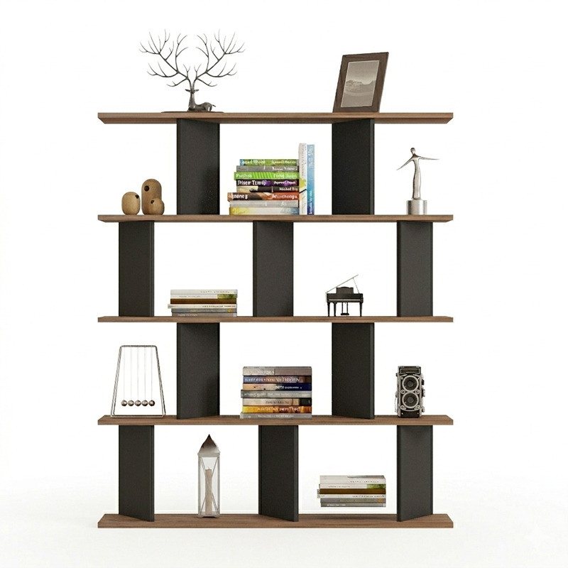 Βιβλιοθήκη Ratu pakoworld ανθρακί με oak 120x24,6x141εκ