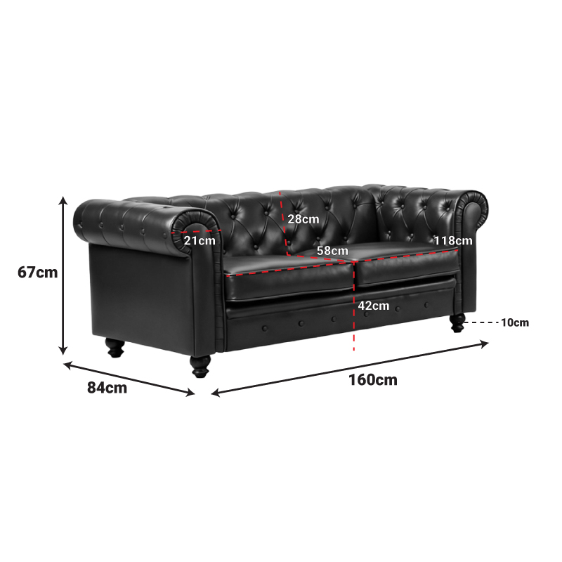 Kαναπές διθέσιος τ. Chesterfield pakoworld pu κυπαρισσί 160x84x67εκ