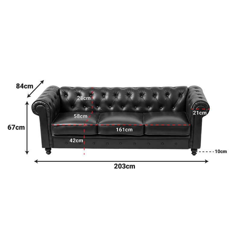 Kαναπές τριθέσιος τ. Chesterfield pakoworld pu κυπαρισσί 203x84x67εκ