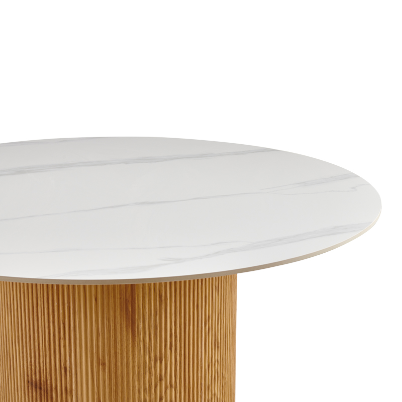 Τραπέζι Sikulu pakoworld oak MDF με κεραμική επιφάνεια σε λευκό μαρμάρου Φ125x77εκ