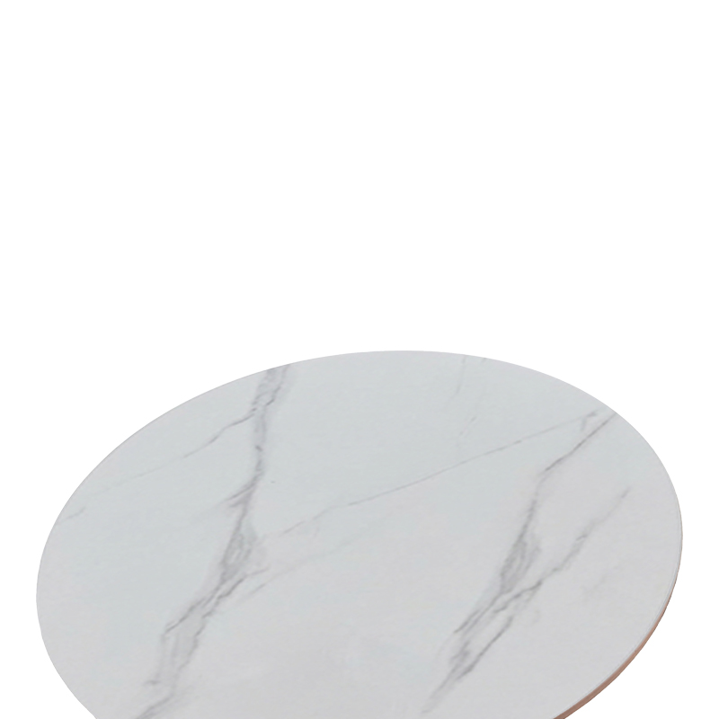 Tραπέζι Balou pakoworld sintered stone σε λευκή απόχρωση με όψη μαρμάρου-βάση λευκό μέταλλο Φ90x73εκ