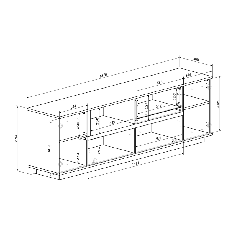 Σύνθετο σαλονιού Norda pakoworld κρεμ με oak 187x40x58,4εκ