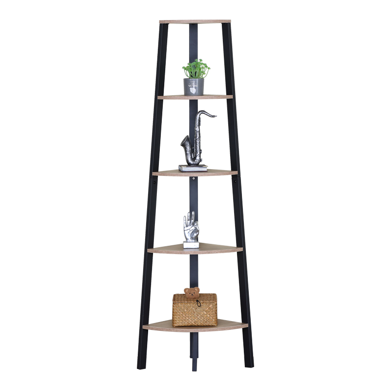 Γωνιακή βιβλιοθήκη Arvia pakoworld oak με μαύρο μέταλλο 53.4x37.8x160.3εκ